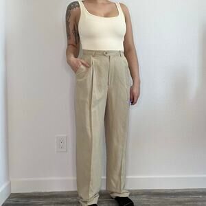 Lauren Ralph Lauren Beige Silk Linen Trousers size 8 High Rise Pleated Pants